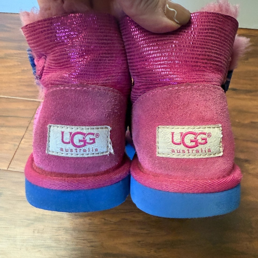 UGG Australia Mini Bailey Button Lizard Boot-Pink and Blue-Size 2 - Picture 3 of 14
